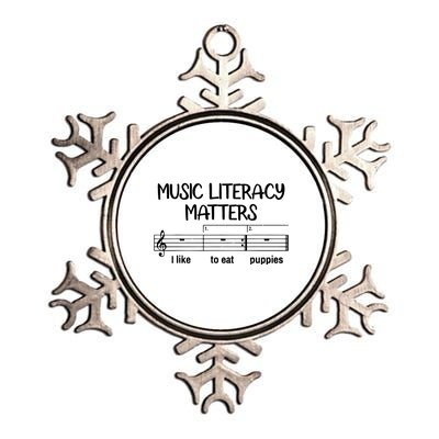 Funny Music Literacy Matters I Like To Eat Puppies Metallic Star Ornament