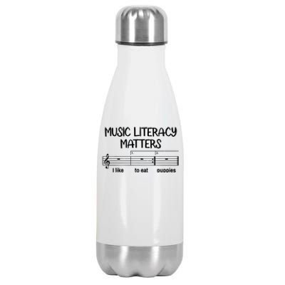 Funny Music Literacy Matters I Like To Eat Puppies Stainless Steel Insulated Water Bottle