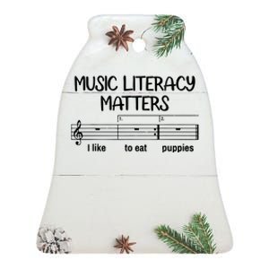 Funny Music Literacy Matters I Like To Eat Puppies Ceramic Bell Ornament