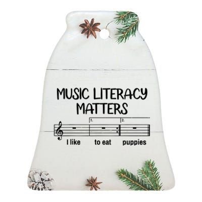 Funny Music Literacy Matters I Like To Eat Puppies Ceramic Bell Ornament