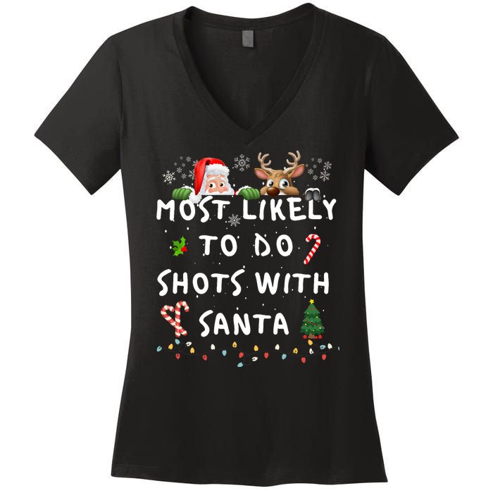 Fun Most Likely To Funny Story Christmas Pajamas Family Women's V-Neck T-Shirt