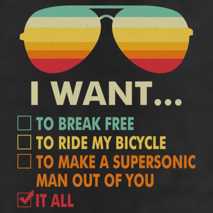 Funny Music Lover Gift Bicycle Costume I Want It All 7 Panel Mesh Trucker Snapback Hat