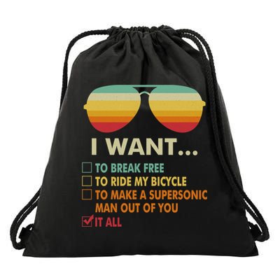 Funny Music Lover Gift Bicycle Costume I Want It All Drawstring Bag