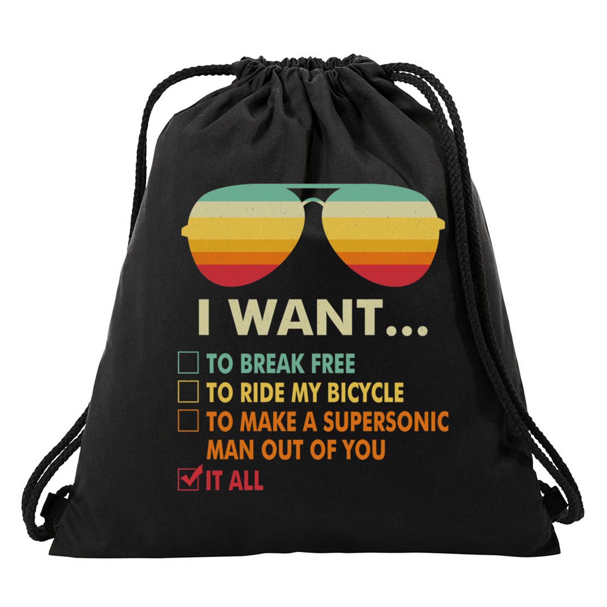 Funny Music Lover Gift Bicycle Costume I Want It All Drawstring Bag