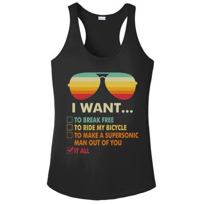 Funny Music Lover Gift Bicycle Costume I Want It All Ladies PosiCharge Competitor Racerback Tank