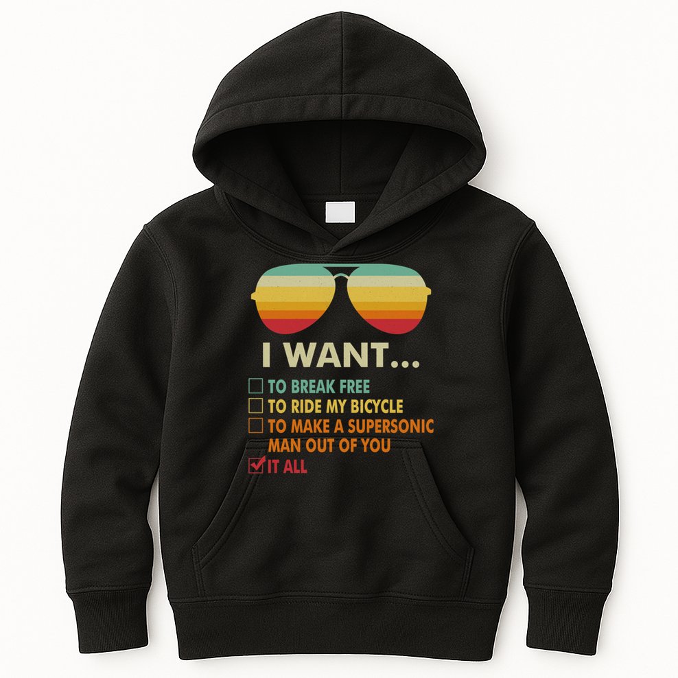 Funny Music Lover Gift Bicycle Costume I Want It All Kids Hoodie