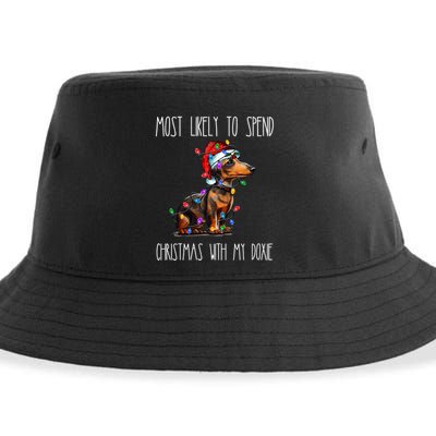 Funny Most Likely To Spend Christmas With My Doxie Dachshund Gift Sustainable Bucket Hat