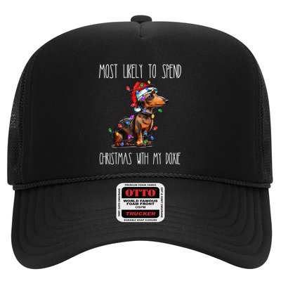 Funny Most Likely To Spend Christmas With My Doxie Dachshund Gift Trucker Hat