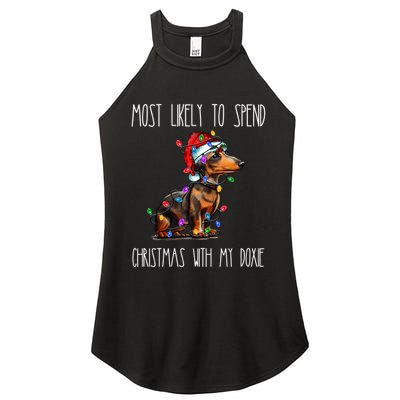 Funny Most Likely To Spend Christmas With My Doxie Dachshund Gift Women's Perfect Tri Rocker Tank