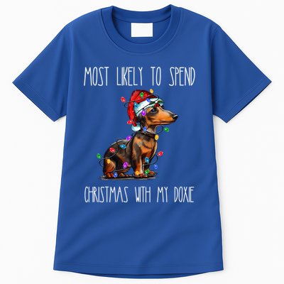 Funny Most Likely To Spend Christmas With My Doxie Dachshund Gift Tall T-Shirt