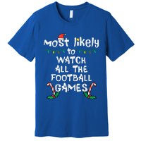 Funny Most Likely Watch Football Christmas Santa Hat Xmas Cute Gift Premium T-Shirt