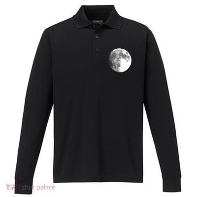 Full Moon Luna Astronomy Space Galaxy Stars Performance Long Sleeve Polo