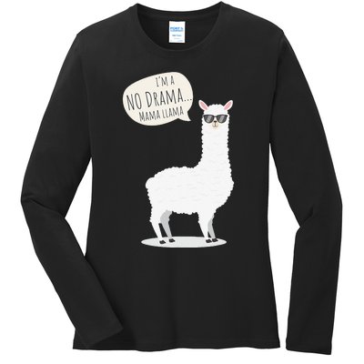 Funny Mama Llama No Drama Alpaca Ladies Long Sleeve Shirt