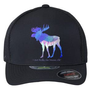 Funny Moose Lover Geometric Moose Design With Humorous Quote Gift Flexfit Unipanel Trucker Cap