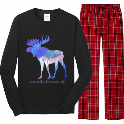 Funny Moose Lover Geometric Moose Design With Humorous Quote Gift Long Sleeve Pajama Set