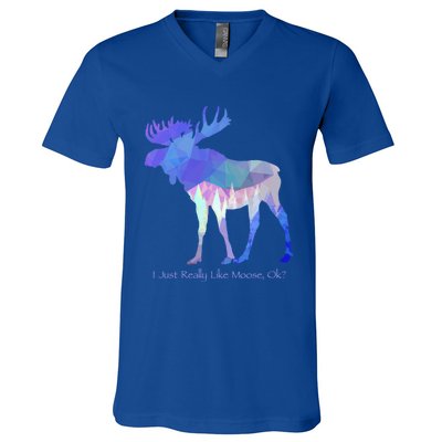 Funny Moose Lover Geometric Moose Design With Humorous Quote Gift V-Neck T-Shirt