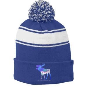 Funny Moose Lover Geometric Moose Design With Humorous Quote Gift Stripe Pom Pom Beanie