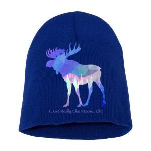 Funny Moose Lover Geometric Moose Design With Humorous Quote Gift Short Acrylic Beanie