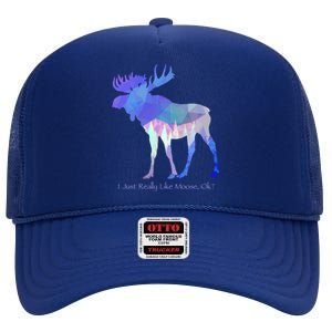 Funny Moose Lover Geometric Moose Design With Humorous Quote Gift High Crown Mesh Back Trucker Hat