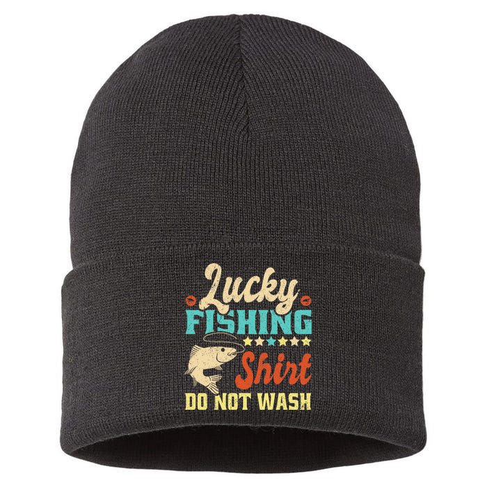 Funny My Lucky Fishing dad Sustainable Knit Beanie