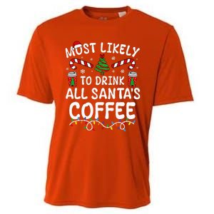 Funny Most Likely To Drink SantaS Coffee Family Christmas Cooling Performance Crew T-Shirt