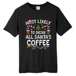 Funny Most Likely To Drink SantaS Coffee Family Christmas Tall Fusion ChromaSoft Performance T-Shirt