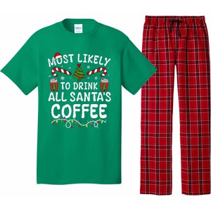 Funny Most Likely To Drink SantaS Coffee Family Christmas Pajama Set