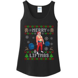 Funny Merry Liftmas Ugly Christmas Workout Powerlifting Ladies Essential Tank