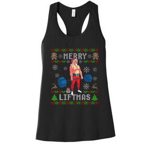 Funny Merry Liftmas Ugly Christmas Workout Powerlifting Women's Racerback Tank