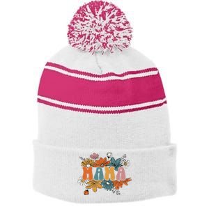 Floral Mama Life Thankful Mama Fall Thanksgiving Mothers Day Stripe Pom Pom Beanie