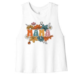 Floral Mama Life Thankful Mama Fall Thanksgiving Mothers Day Women's Racerback Cropped Tank