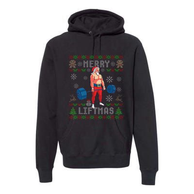 Funny Merry Liftmas Ugly Christmas Workout Powerlifting Premium Hoodie