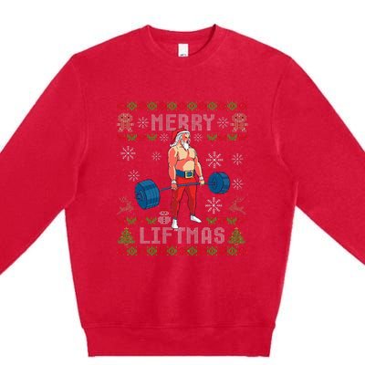 Funny Merry Liftmas Ugly Christmas Workout Powerlifting Premium Crewneck Sweatshirt