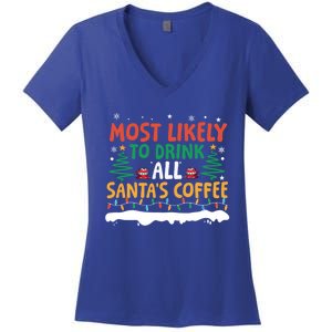 Funny Most Likely To All SantaS Coffee Christmas Gift Women's V-Neck T-Shirt