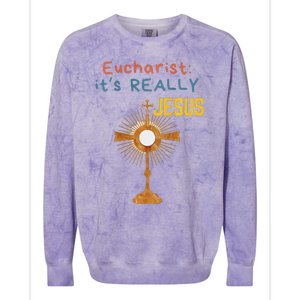 Front My Lord Monstrance Back Eucharist ItS Really Jesus Colorblast Crewneck Sweatshirt