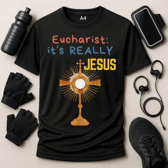 Front My Lord Monstrance Back Eucharist ItS Really Jesus Cooling Performance Crew T-Shirt