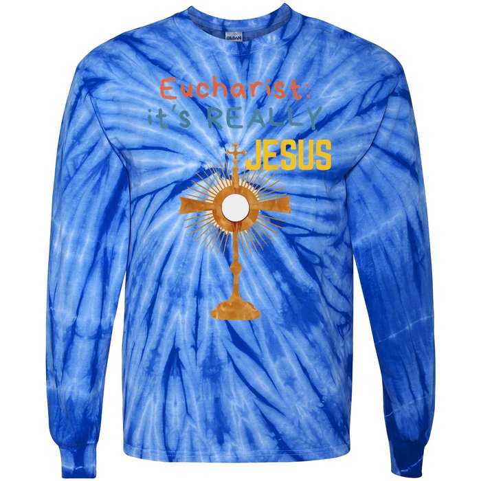 Front My Lord Monstrance Back Eucharist ItS Really Jesus Tie-Dye Long Sleeve Shirt