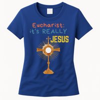 Front My Lord Monstrance Back Eucharist ItS Really Jesus Womens T-Shirt