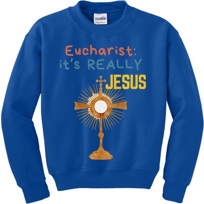 Front My Lord Monstrance Back Eucharist ItS Really Jesus Kids Sweatshirt