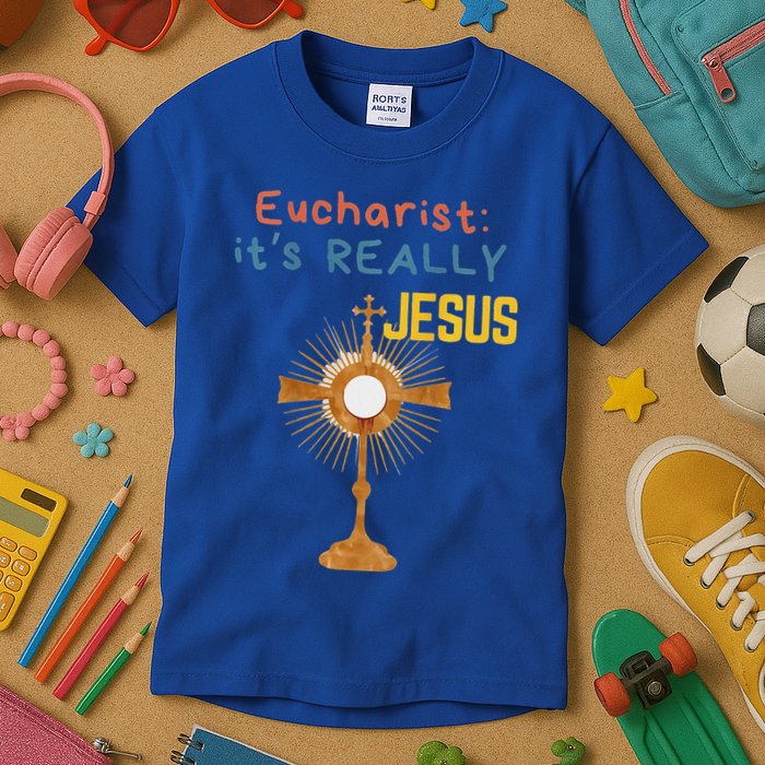 Front My Lord Monstrance Back Eucharist ItS Really Jesus Kids T-Shirt
