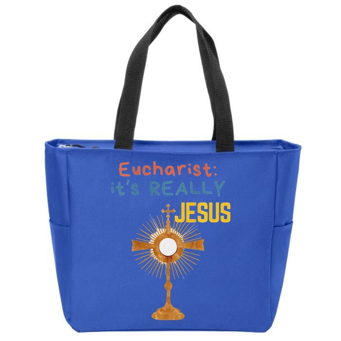 Front My Lord Monstrance Back Eucharist ItS Really Jesus Zip Tote Bag