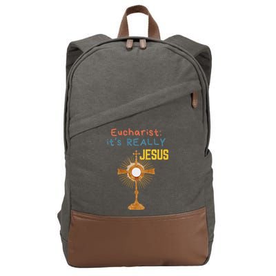 Front My Lord Monstrance Back Eucharist ItS Really Jesus Cotton Canvas Backpack