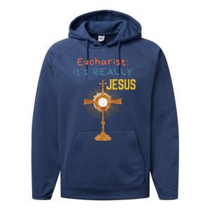 Front My Lord Monstrance Back Eucharist ItS Really Jesus Performance Fleece Hoodie