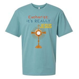 Front My Lord Monstrance Back Eucharist ItS Really Jesus Sueded Cloud Jersey T-Shirt