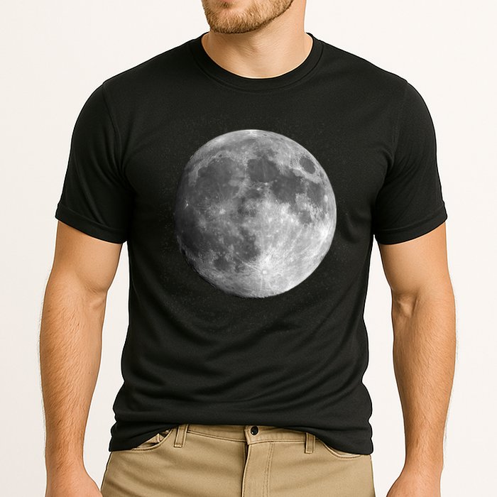 Full Moon Luna Astronomy Space Galaxy Stars Cooling Performance Crew T-Shirt