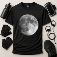 Full Moon Luna Astronomy Space Galaxy Stars Cooling Performance Crew T-Shirt