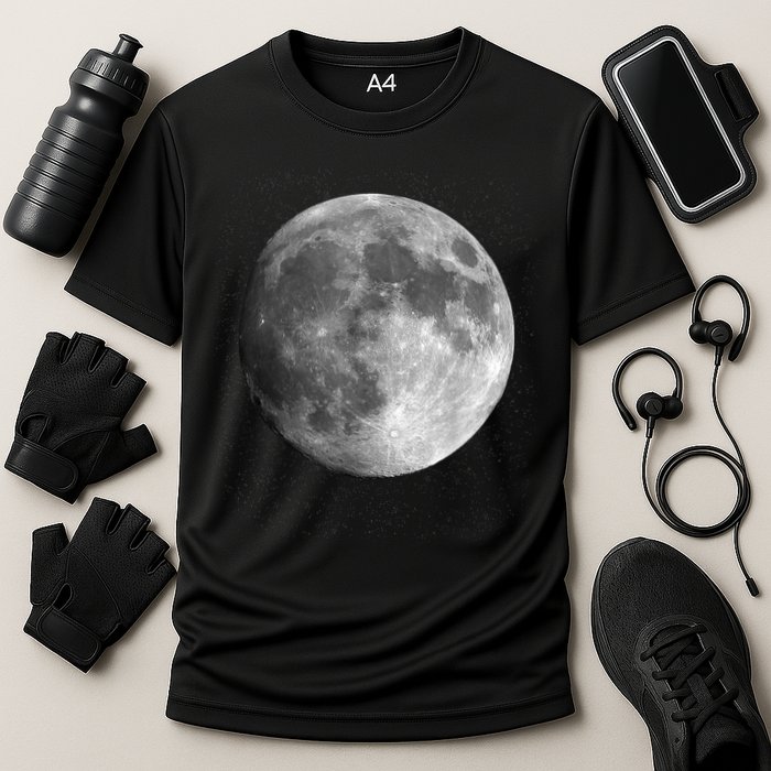 Full Moon Luna Astronomy Space Galaxy Stars Cooling Performance Crew T-Shirt