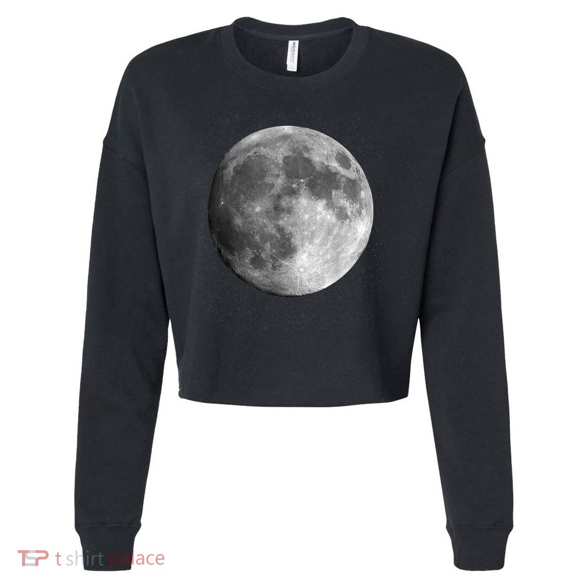 Full Moon Luna Astronomy Space Galaxy Stars Cropped Pullover Crew