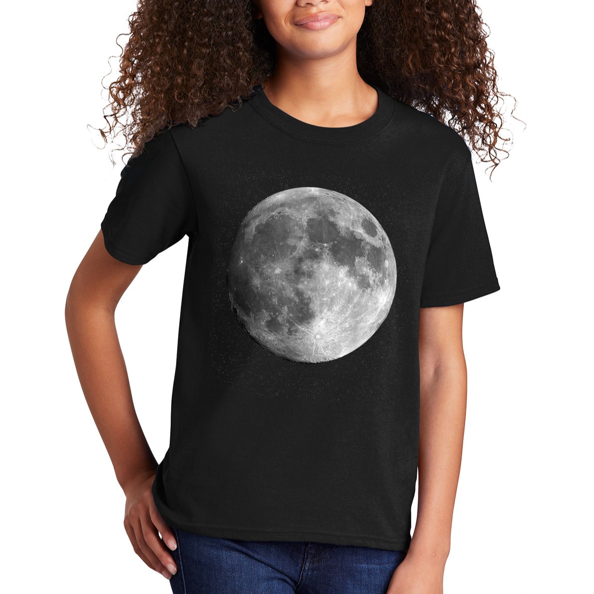 Full Moon Luna Astronomy Space Galaxy Stars Kids T-Shirt