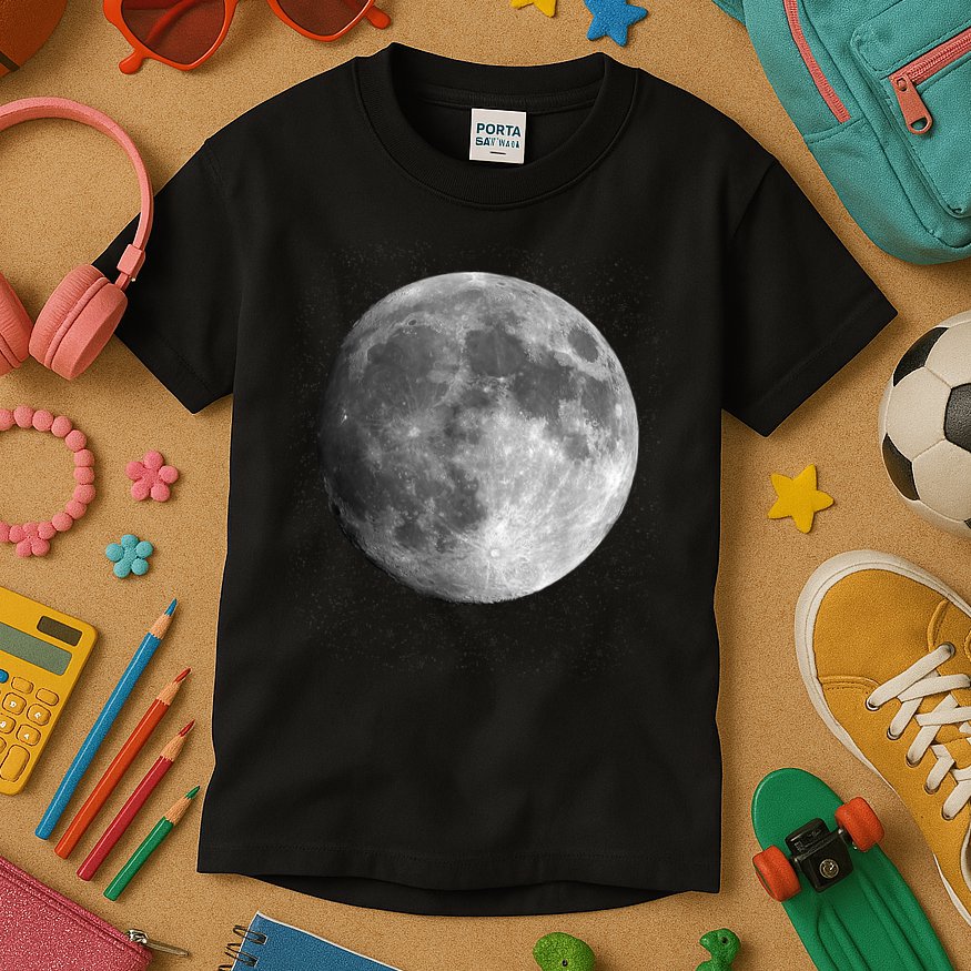 Full Moon Luna Astronomy Space Galaxy Stars Kids T-Shirt